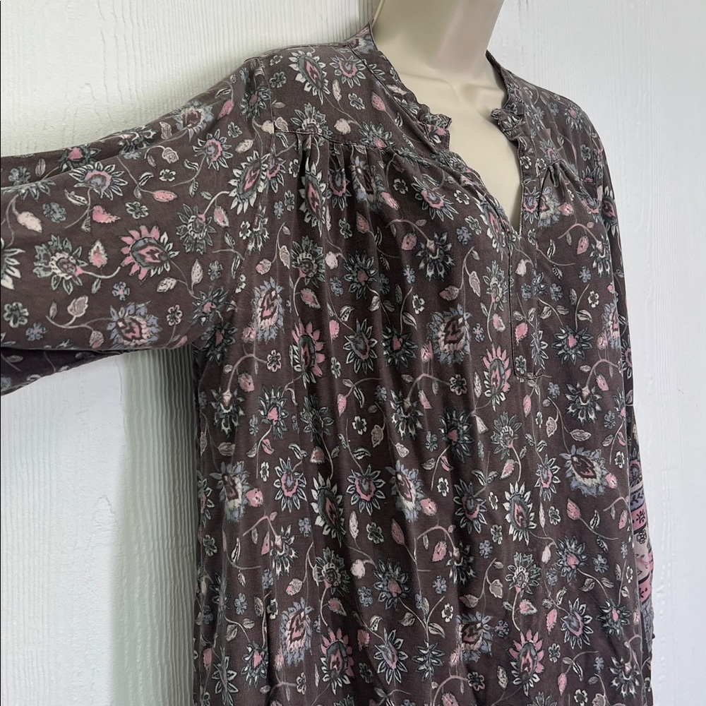 Natural Life - Colorful Burnt Out Floral V Neck Long Sleeve Bohemian Blouse Sm - Picture 5 of 13
